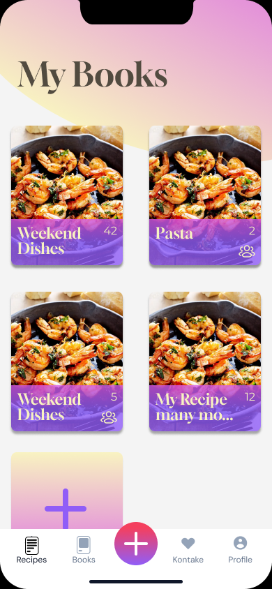 My books view in Cocotte app with organised recipe collections
